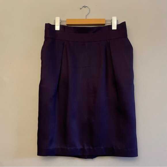 Vintage Jacob 100% Silk Deep Purple Lined Pencil Skirt w Pleated Waist Detail - Picture 2 of 15